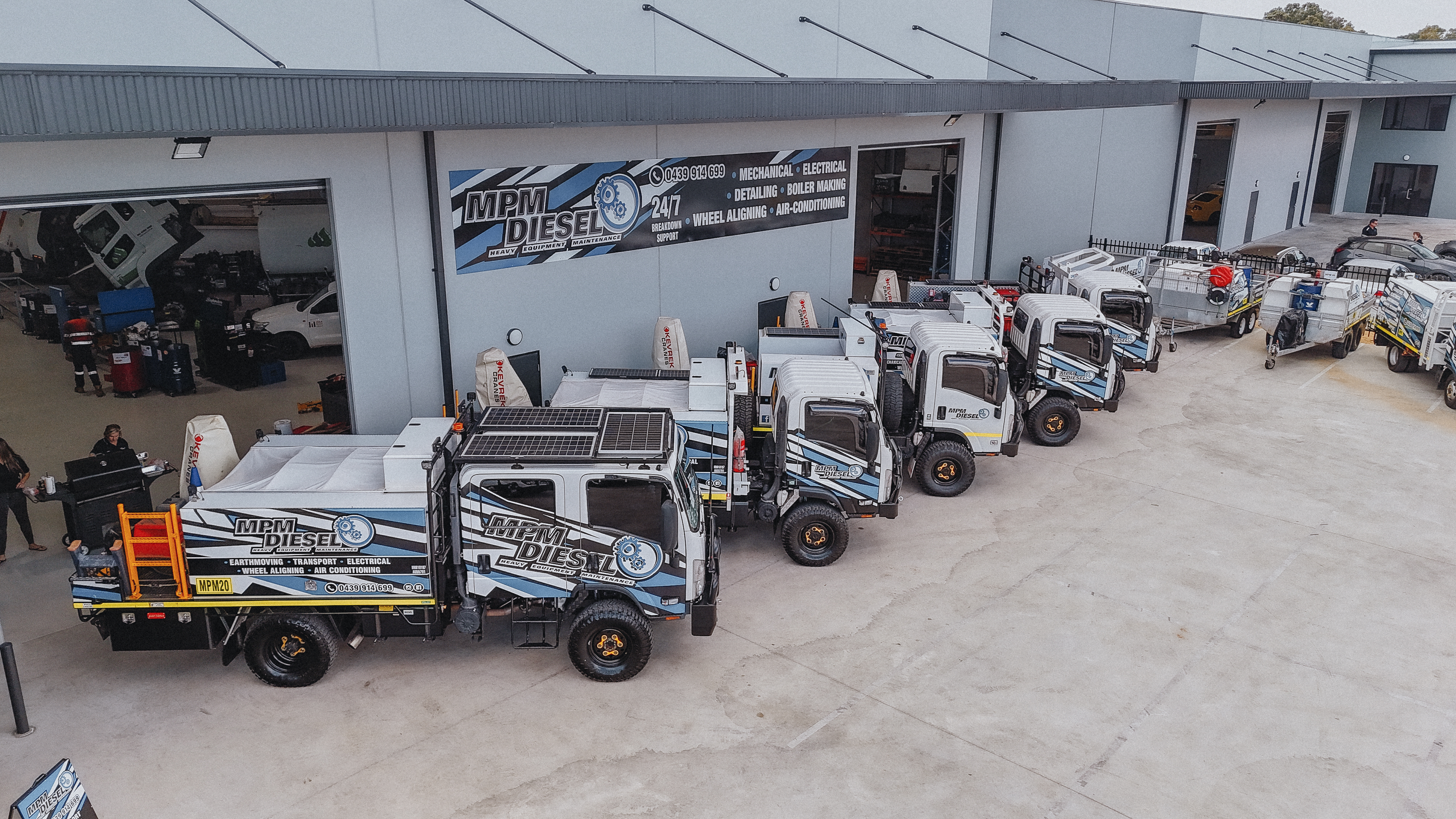 MPM Diesel fleet of service vehicles at Forrestdale workshop